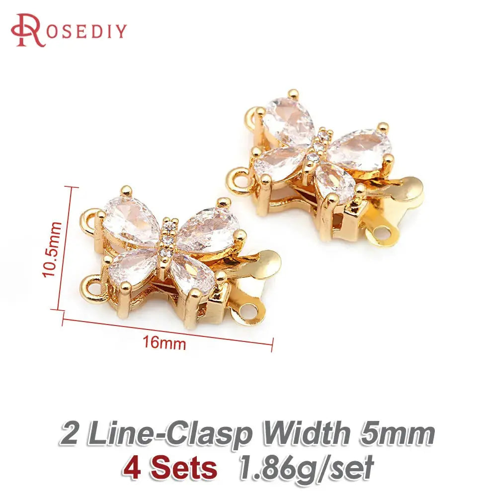 4 Sets 18K Gold Color Brass and Zircon Butterfly 1 Line and 2 Line Necklaces Connect Clasps Diy Jewelry Making Accessories by All Mart Bristol Ltd