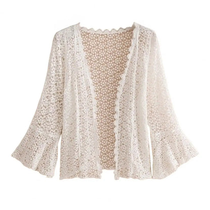 Handcrafted Lace Cardigan Crochet Women Cardigan 2025 3/4 Sleeve Hollow Out Open Front Sheer Sweater Boho Summer Knit Shrug by All Mart Bristol Ltd