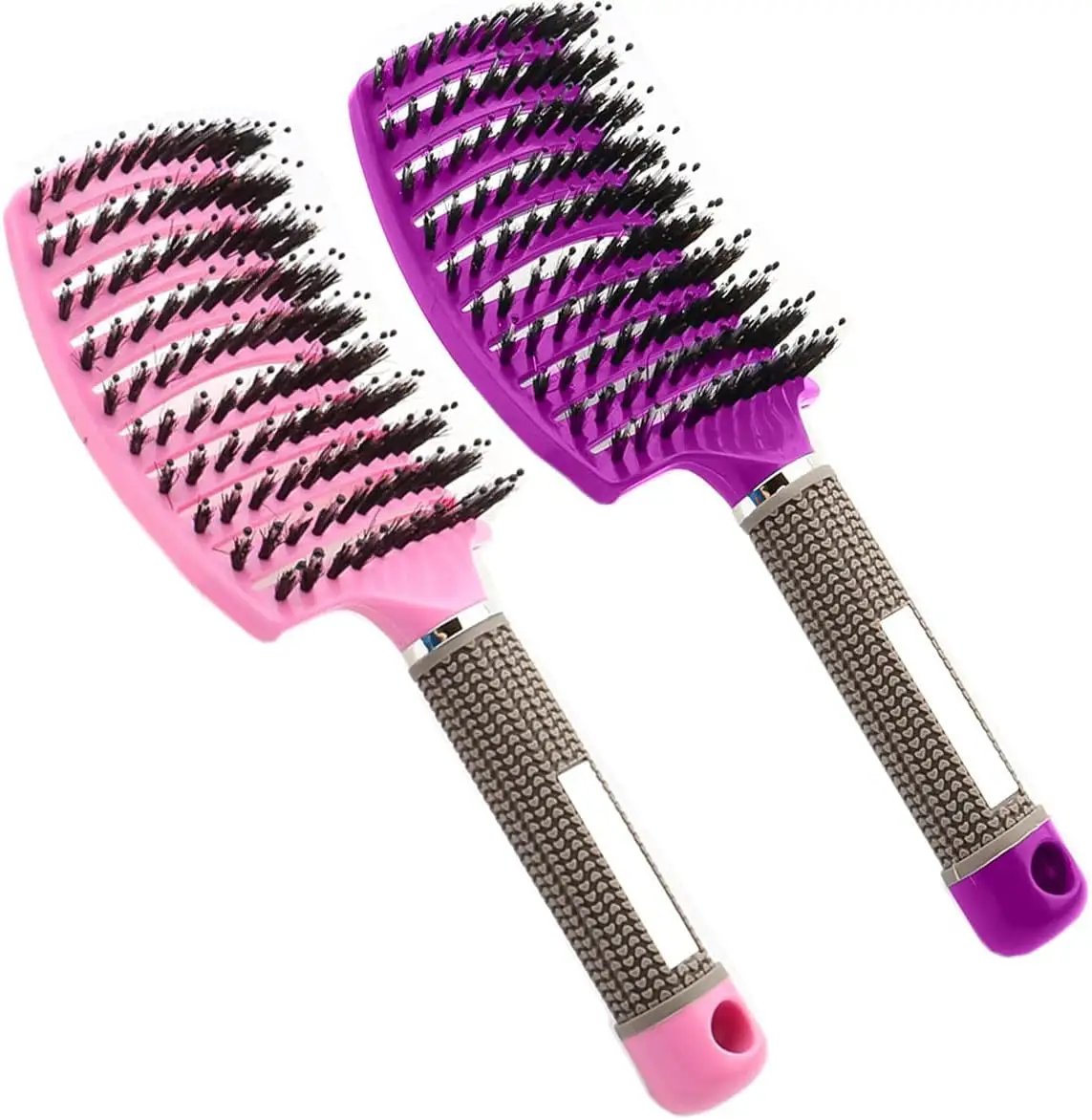 Boar Bristle Hair Brush Set – Curved & Vented Detangling Brushes in Pink & Purple by All Mart Bristol Ltd
