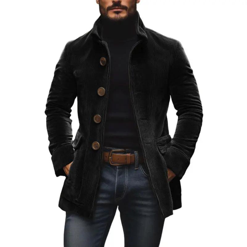 Men's Jacket Winter Stand Collar Button-up Coat Casual Blazer Outerwear Clothing by Dropshipman