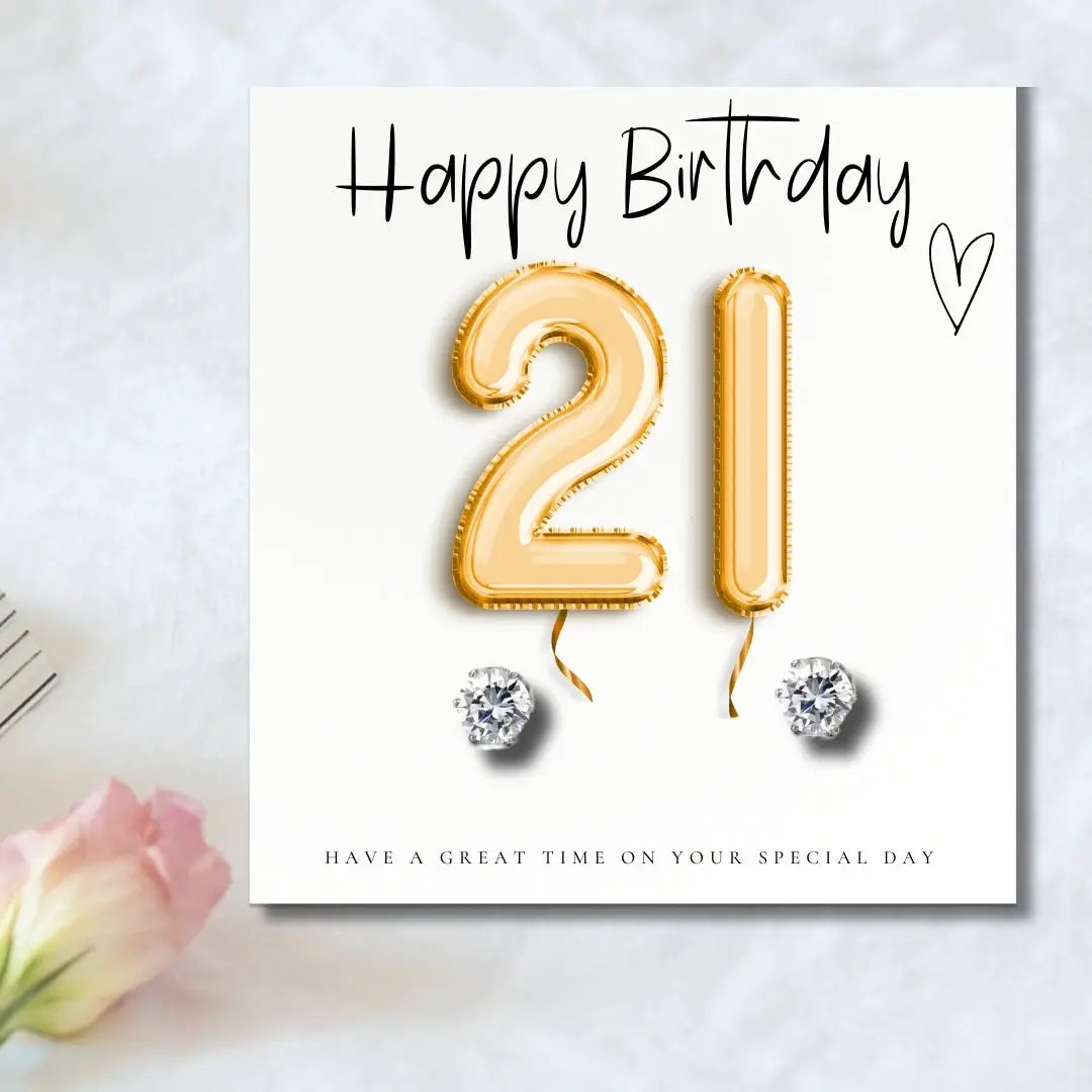 21st Birthday Cubic Zirconia Earrings & Gold Balloons Mini Hamper by Aye Do Gifts