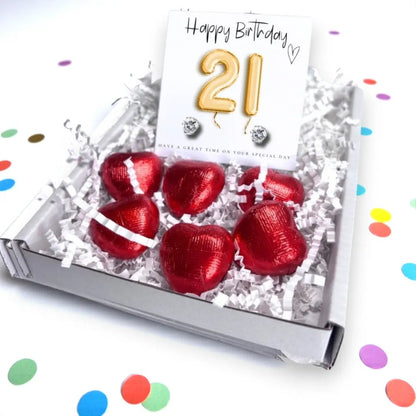 21st Birthday Cubic Zirconia Earrings & Gold Balloons Mini Hamper by Aye Do Gifts