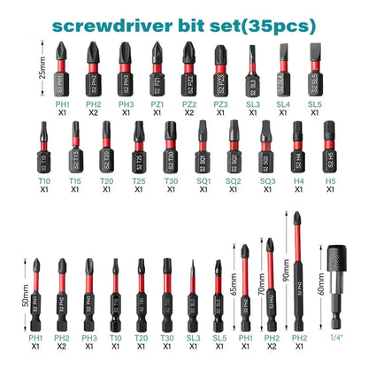 35Pcs Magnetic Screwdriver Bit Set S2 Steel Impact Driver Nut Sockets Anti-Slip High Hardness Tips with Portable Storage Case by All Mart Bristol Ltd