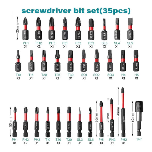 35Pcs Magnetic Screwdriver Bit Set S2 Steel Impact Driver Nut Sockets Anti-Slip High Hardness Tips with Portable Storage Case by All Mart Bristol Ltd