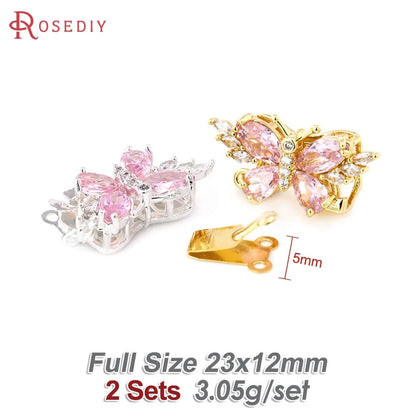 18K Gold Color Brass and Zircon Butterfly 1 Line and 2 Line Necklaces Connect Clasps Diy Jewelry Making Accessories Materials