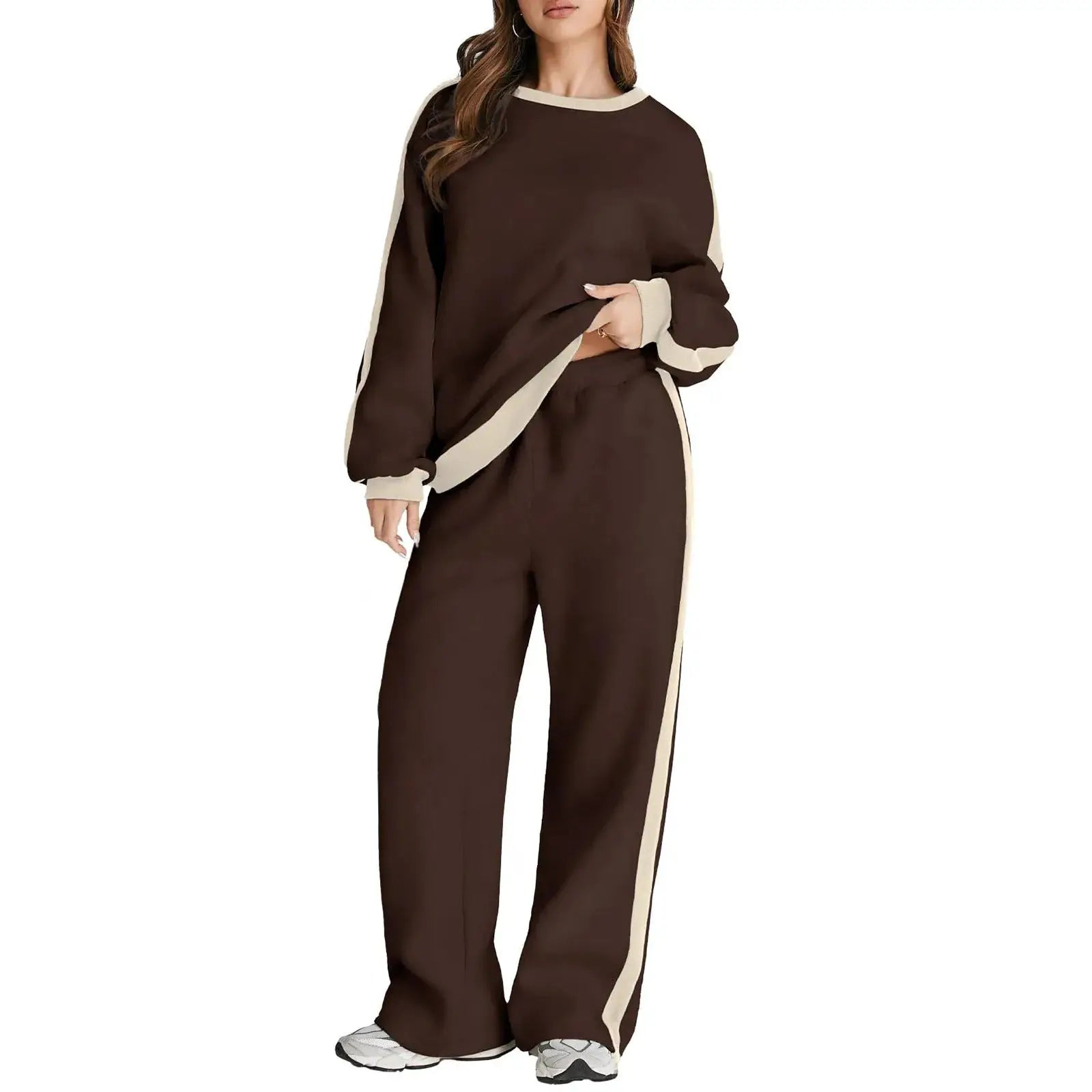 Cross-Border Spring and Autumn Casual Elegant Simple Color-Block Long Sleeve Fashion Loose Commuter Style Base Pullover Sweatshi by All Mart Bristol Ltd