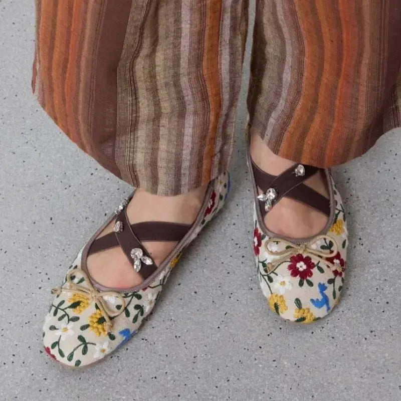 Embroidery Flower Ballet Flats Women Rhinestone Leopard Shallow Casual Footwear Female Comfy Fashion Brand Mary Jane Shoes Women by All Mart Bristol Ltd