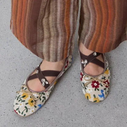 Embroidery Flower Ballet Flats Women Rhinestone Leopard Shallow Casual Footwear Female Comfy Fashion Brand Mary Jane Shoes Women by All Mart Bristol Ltd