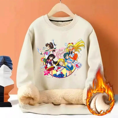 Sailor Moon Woman Thick Sweatshirt Lamb Wool Round Neck Hoodid Girl Cute Long Sleeves Fashion Sportswear Winter Warm Cartoon Top by All Mart Bristol Ltd