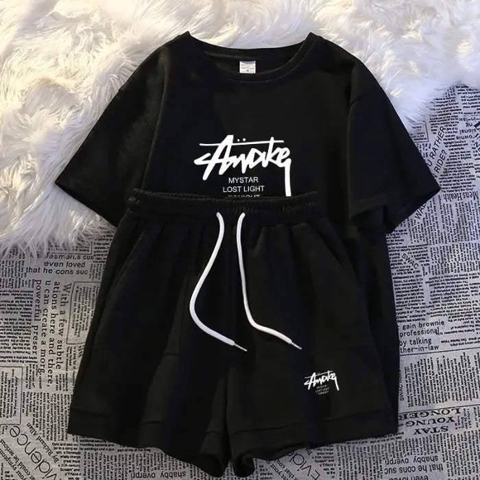 New Women's Plus-size Set Adult Short-sleeve and Shorts Two-piece Set Children's Loose Casual Set Women's T-shirt and Shorts Set by All Mart Bristol Ltd