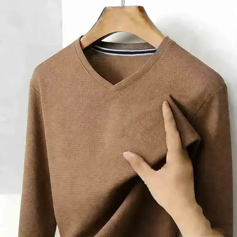 All-season Men's Light Gray V-neck Long Sleeve Knitwear Comfortable Casual Pullover for All Occasions by All Mart Bristol Ltd