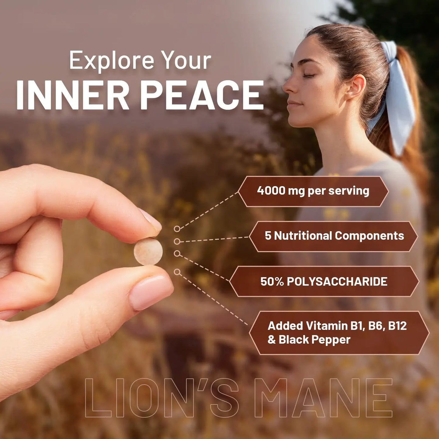 Lions Mane Mushroom Supplement 4000mg with Vitamin B1, B6, B12 & Black Pepper by Prowise Healthcare