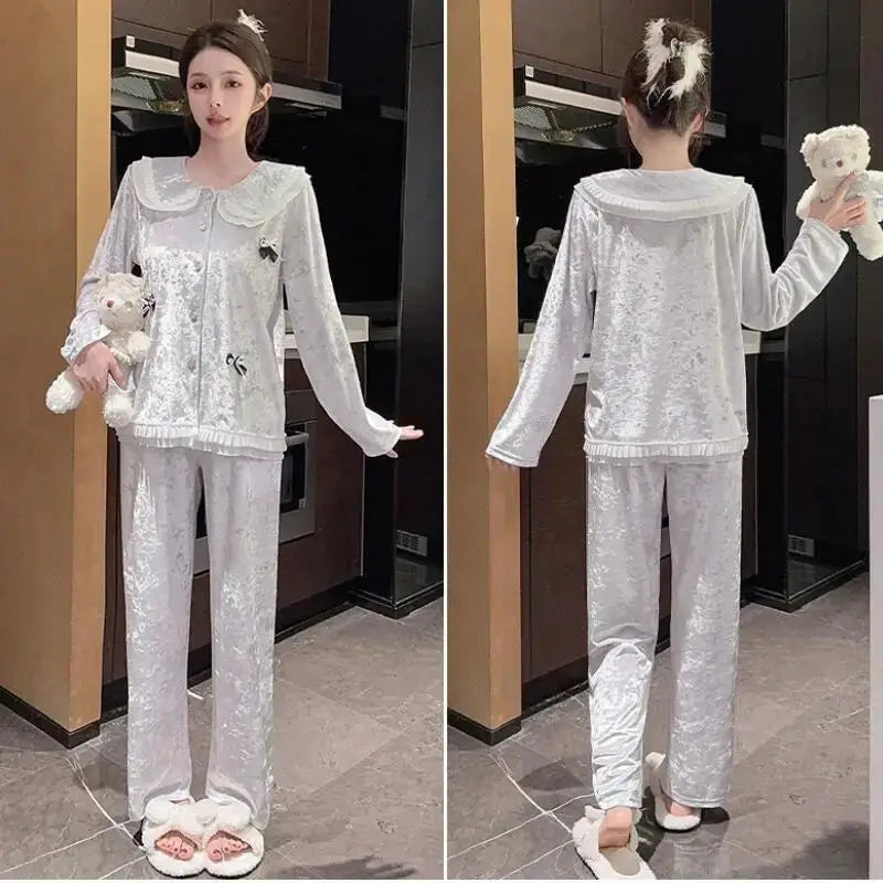 Hot New Women's Skin Friendly Comfortable Pajamas 2025 Cute Doll Collar Autumn Winter Luxury Fashion Home Furnishing Set Gift by All Mart Bristol Ltd