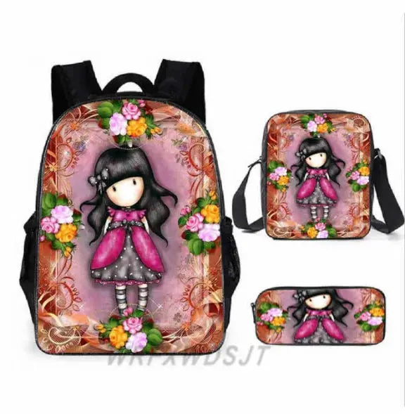 2026 Popular Youthful Anime Santoro Gorjuss 3D Print 3pcs/Set Student Travel bags Laptop Daypack Backpack Shoulder Bag Pencil by All Mart Bristol Ltd