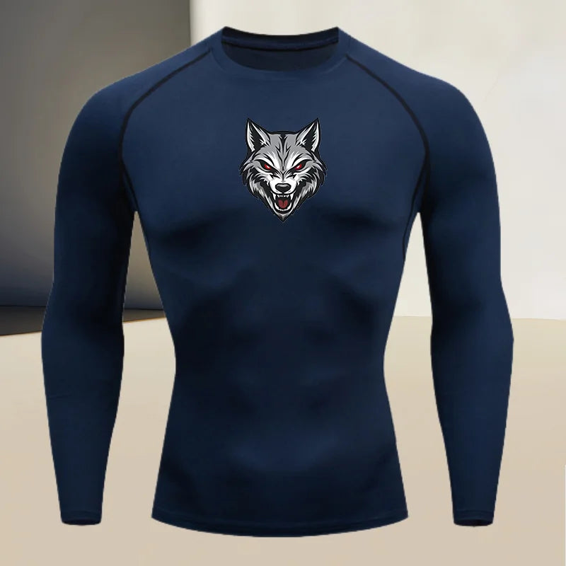 Men's long sleeved round neck thin sports tight fitting quick drying T-shirt, suitable for bodybuilding and physical training by All Mart Bristol Ltd