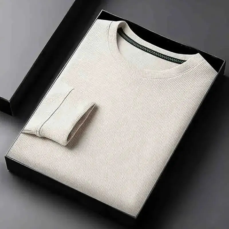 Men's Basic Crew Neck Long Sleeve Waffle Knit Sweater, Lightweight Casual Pullover for Daily Outfits by All Mart Bristol Ltd