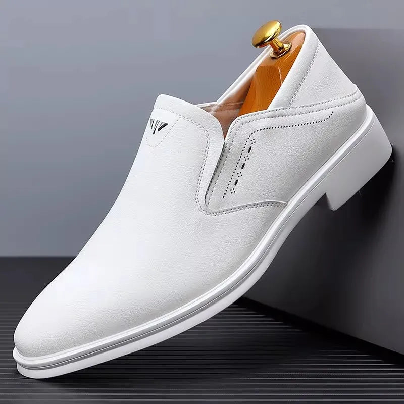 Men's Casual Business White Shoes Slip-On Formal Photography Suit Shoes Pointed Toe Leather Shoes Comfortable All-Match by All Mart Bristol Ltd