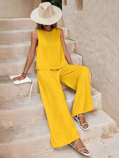 Solid Color Casual Loose Pants Sets For Women Elegant Spring Summer Women's Two Pieces Suit Full Trouser Set Female Outfit Clothes by Dropshipman