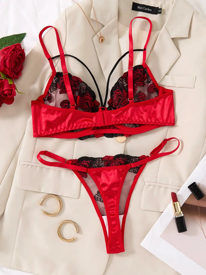 A set of sexy Red lingerie, including a bra and panties with daisy patterns, as well as a comfortable home-style ZA825127 by All Mart Bristol Ltd