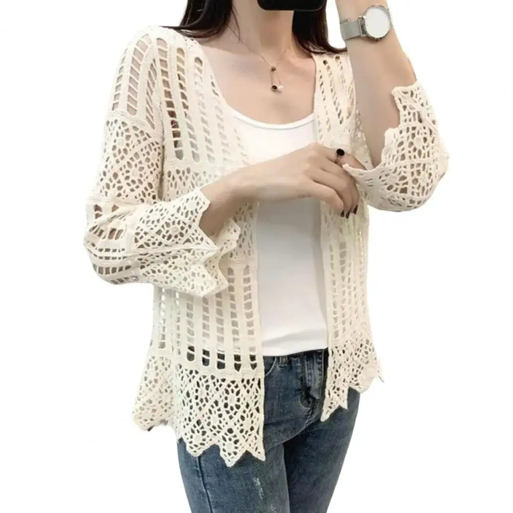 Handcrafted Lace Cardigan Crochet Women Cardigan 2025 3/4 Sleeve Hollow Out Open Front Sheer Sweater Boho Summer Knit Shrug by All Mart Bristol Ltd