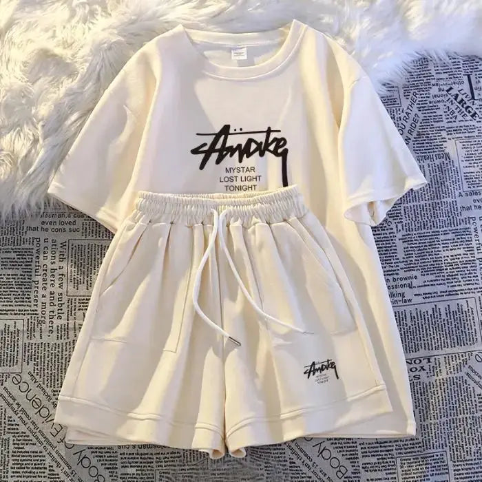 New Women's Plus-size Set Adult Short-sleeve and Shorts Two-piece Set Children's Loose Casual Set Women's T-shirt and Shorts Set by All Mart Bristol Ltd