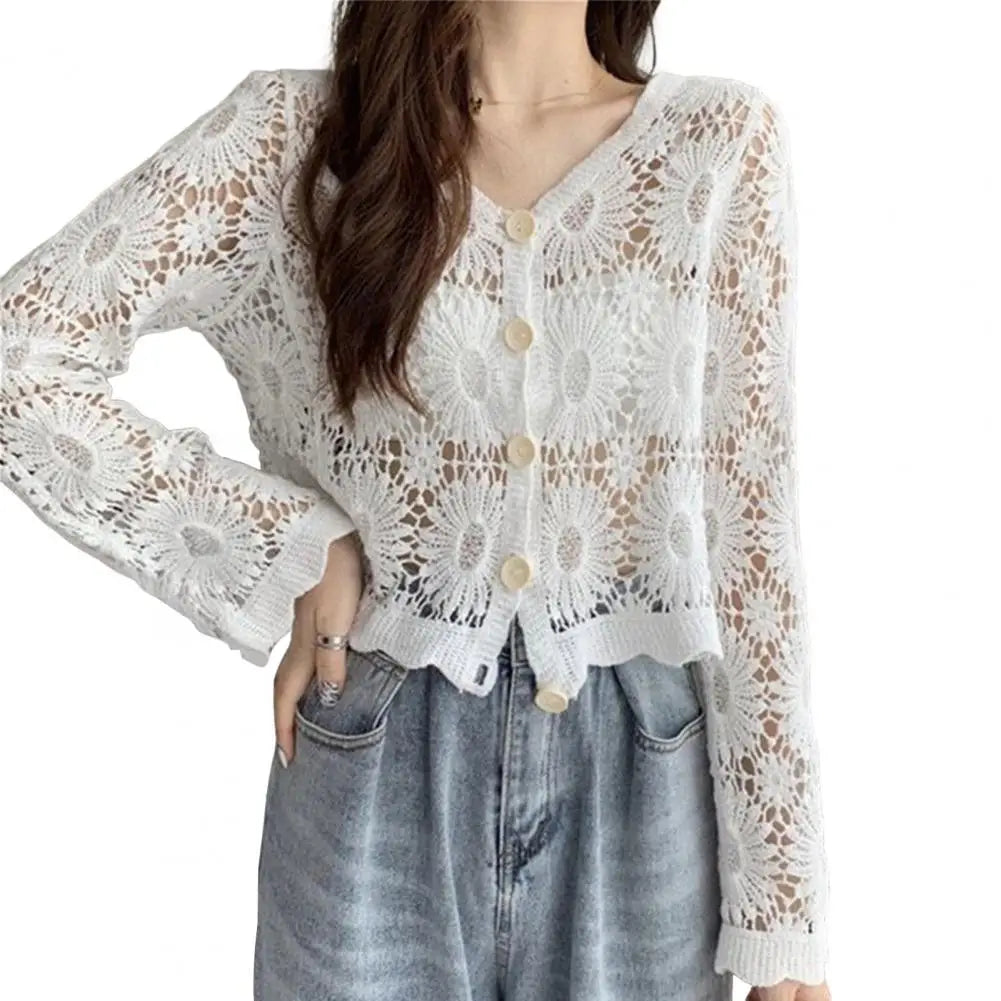 Handcrafted Lace Cardigan Crochet Women Cardigan 2025 3/4 Sleeve Hollow Out Open Front Sheer Sweater Boho Summer Knit Shrug by All Mart Bristol Ltd