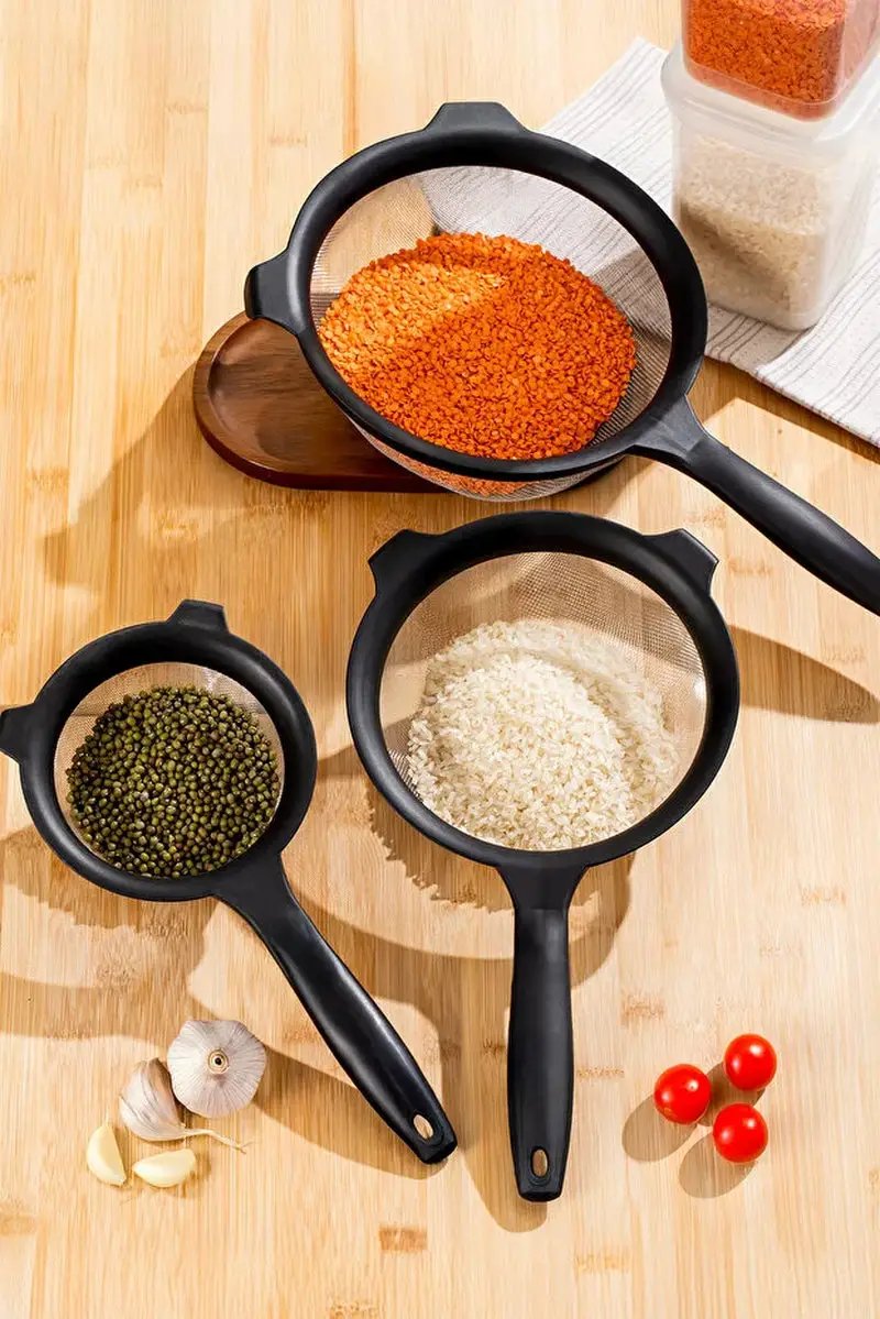3-Piece Clip on Pot Strainer Set Stainless Steel Mesh Sieves 14-18-22Cm Flour Sifter Pasta Rice Colander by All Mart Bristol Ltd