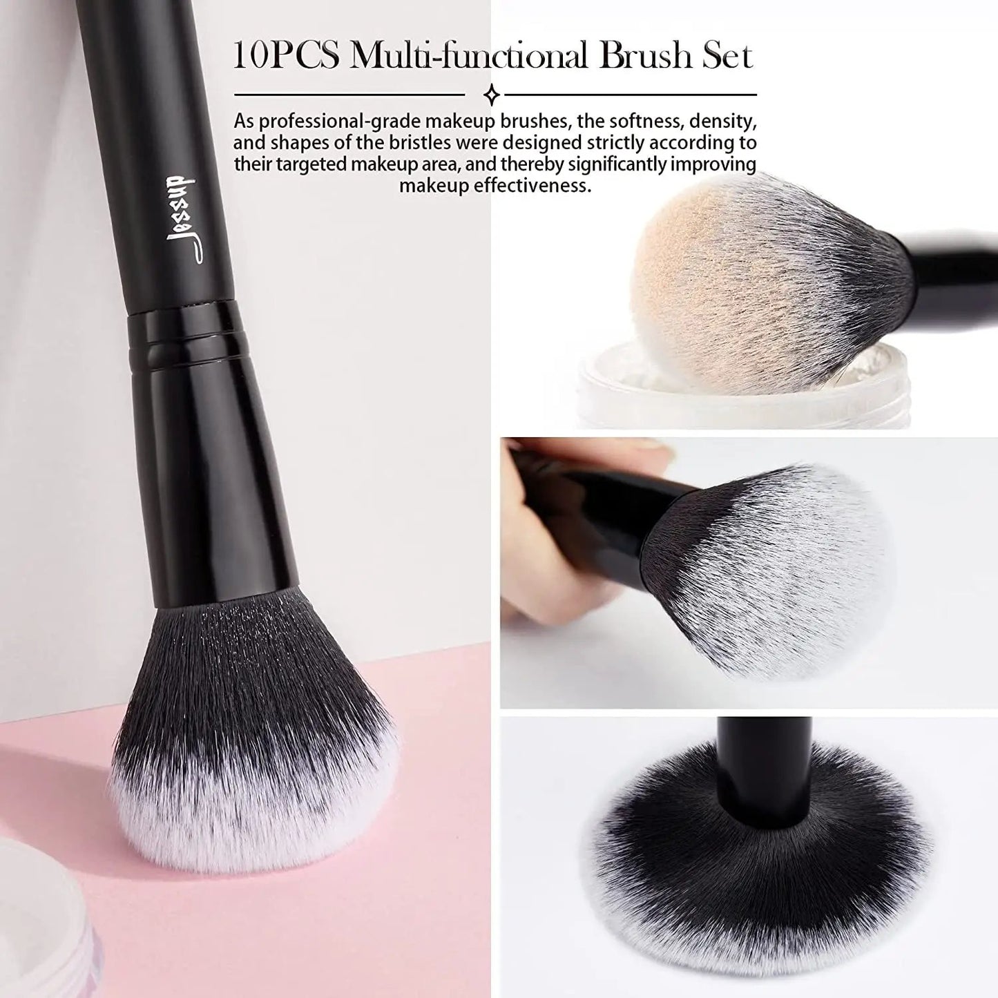 Professional 10-Piece Makeup Brush Set - Premium Black Brushes for Flawless Foundation, Blending, Blush, Concealer, Eyeshadow, Eyebrow, and Eyeliner Application by All Mart Bristol Ltd
