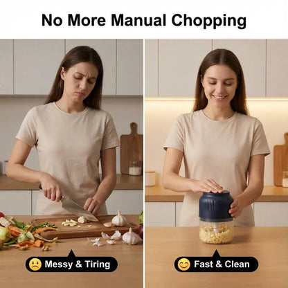 Electric Food Shredder, Mini Meat Grinder, Garlic Puree Maker, USB Charging, Portable Kitchen Gadget for Minced Meat, Vegetable, Onion, Ginger, Chili, Rechargeable Lithium Battery Raccoon Cheese Grater Lychee Peelers