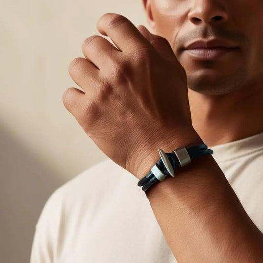 Men's Black Double Leather Bracelet by AyeDoGifts