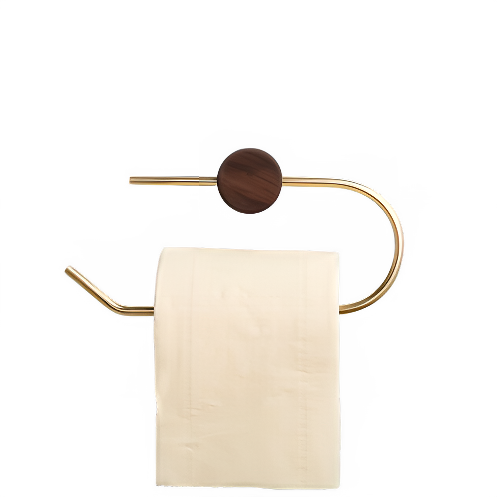 Wood Toilet Paper Holder No Drill Kitchen Storage Brass Towel Hanger Bathroom Accessories Self-Adhesive Wall Mounted Tissue Rack by All Mart Bristol Ltd