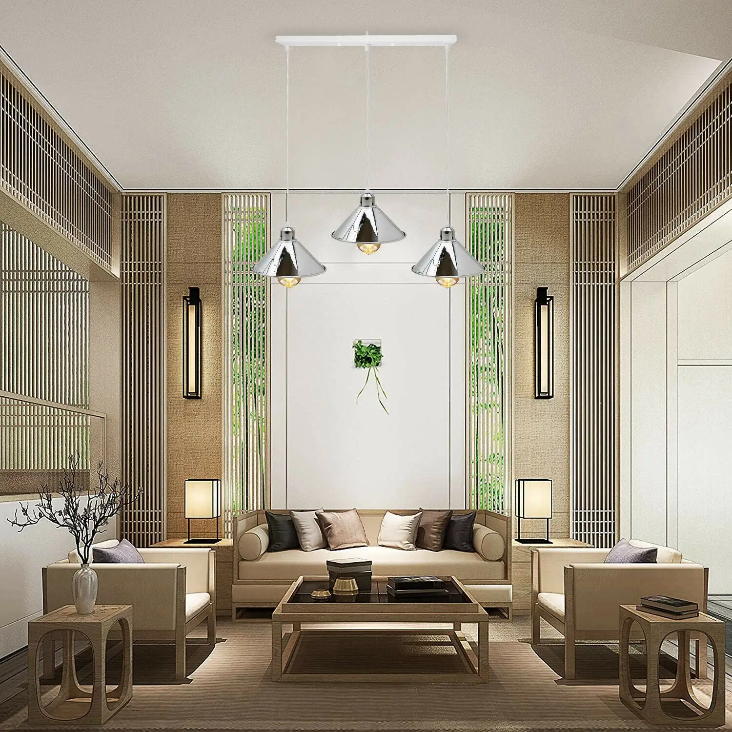 Modern Industrial Chrome 3 Way Ceiling Pendant Light Metal Cone Shape Shade Indoor Hanging Light~1183 by All Mart Bristol Ltd