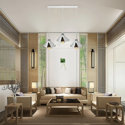 Modern Industrial Chrome 3 Way Ceiling Pendant Light Metal Cone Shape Shade Indoor Hanging Light~1183 by All Mart Bristol Ltd