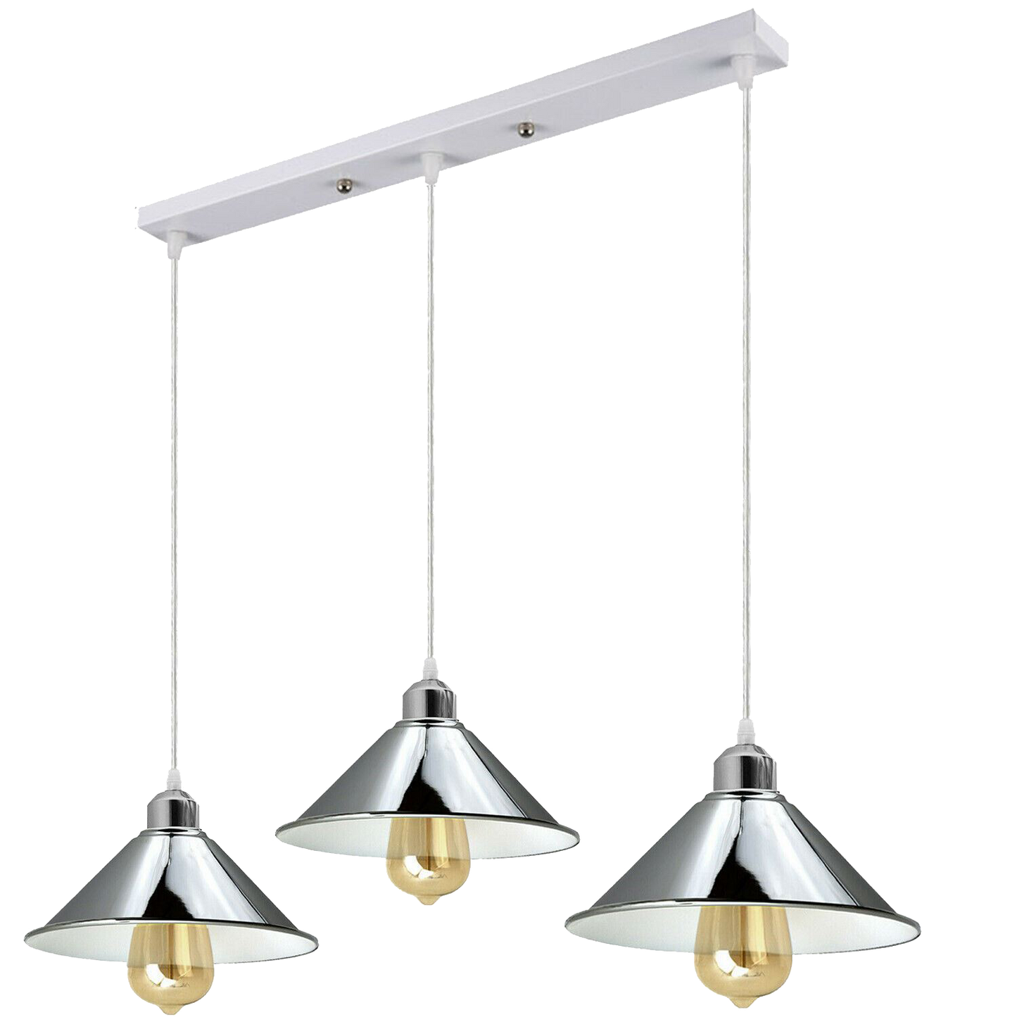 Modern Industrial Chrome 3 Way Ceiling Pendant Light Metal Cone Shape Shade Indoor Hanging Light~1183 by All Mart Bristol Ltd