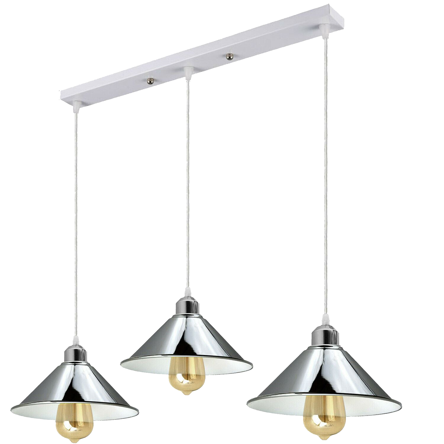 Modern Industrial Chrome 3 Way Ceiling Pendant Light Metal Cone Shape Shade Indoor Hanging Light~1183 by All Mart Bristol Ltd