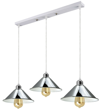 Modern Industrial Chrome 3 Way Ceiling Pendant Light Metal Cone Shape Shade Indoor Hanging Light~1183 by All Mart Bristol Ltd