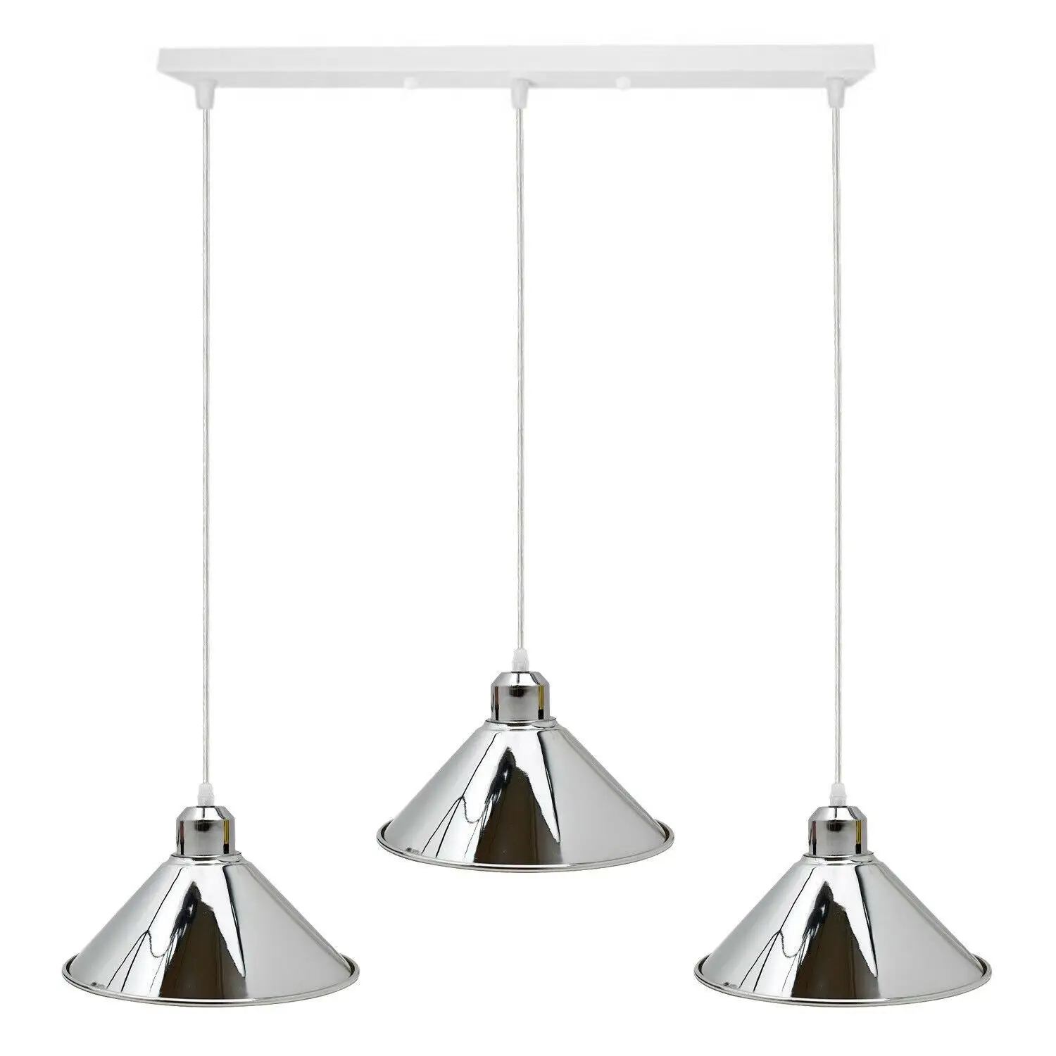 Modern Industrial Chrome 3 Way Ceiling Pendant Light Metal Cone Shape Shade Indoor Hanging Light~1183 by All Mart Bristol Ltd