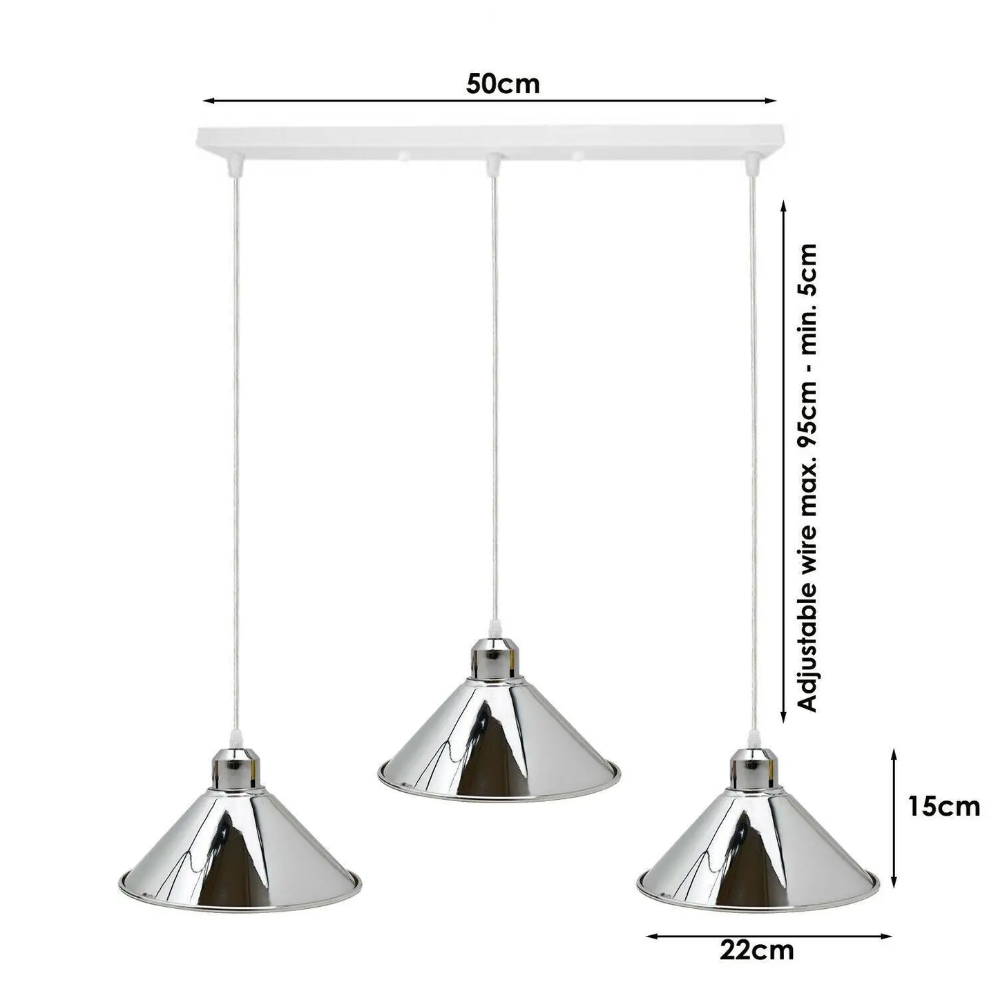 Modern Industrial Chrome 3 Way Ceiling Pendant Light Metal Cone Shape Shade Indoor Hanging Light~1183 by All Mart Bristol Ltd