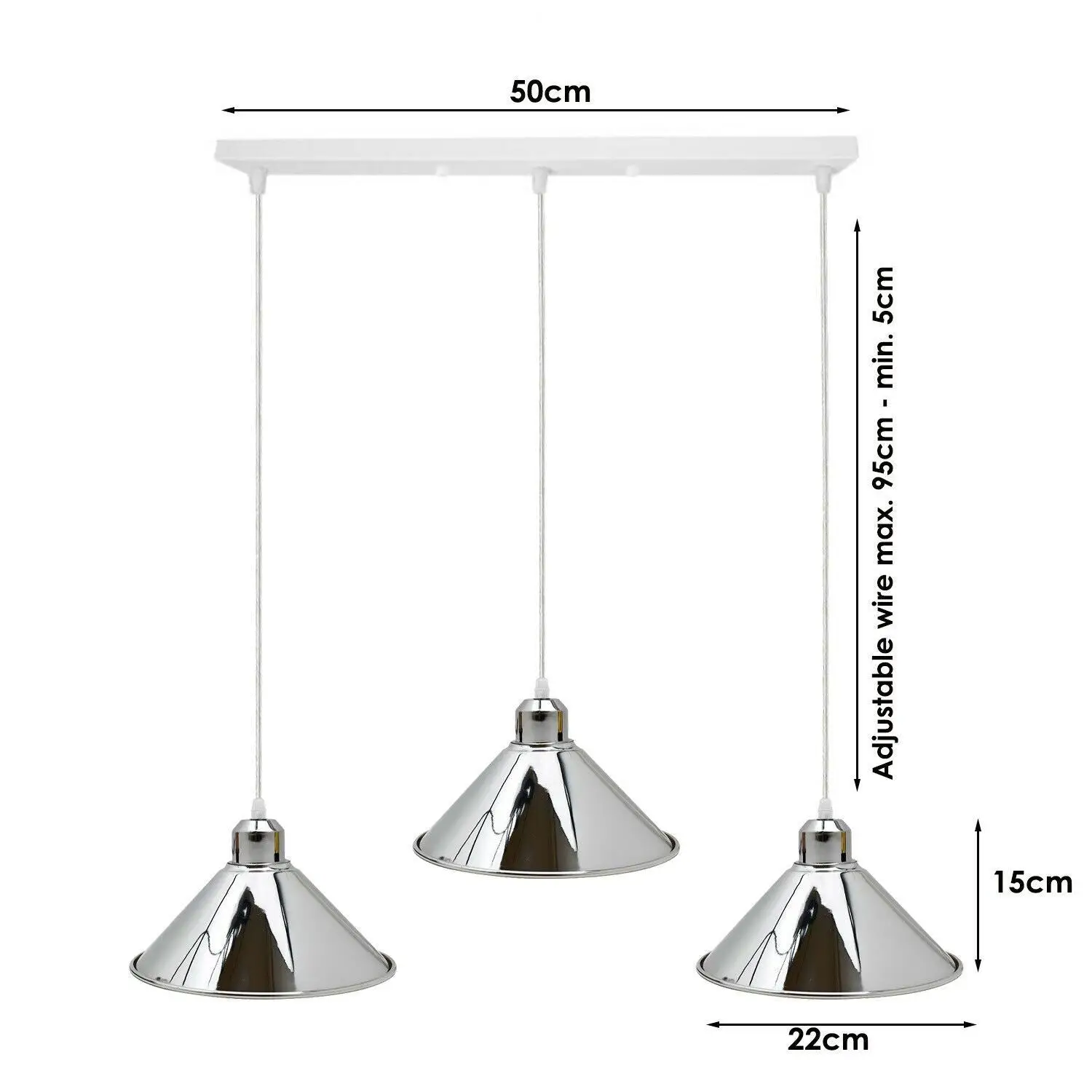 Modern Industrial Chrome 3 Way Ceiling Pendant Light Metal Cone Shape Shade Indoor Hanging Light~1183 by All Mart Bristol Ltd
