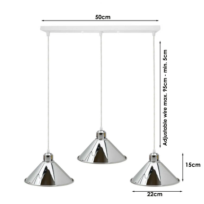 Modern Industrial Chrome 3 Way Ceiling Pendant Light Metal Cone Shape Shade Indoor Hanging Light~1183 by All Mart Bristol Ltd