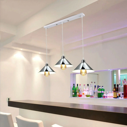 Modern Industrial Chrome 3 Way Ceiling Pendant Light Metal Cone Shape Shade Indoor Hanging Light~1183 by All Mart Bristol Ltd