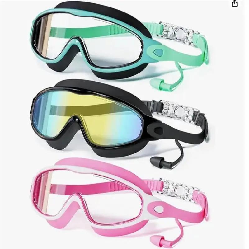 MERSUN 3 Pack Swimming Goggles, Kid Goggles with Earplugs Large Frame Anti-Fog/Uv Wide View Swim Goggles Boys Girls 4-12 by All Mart Bristol Ltd