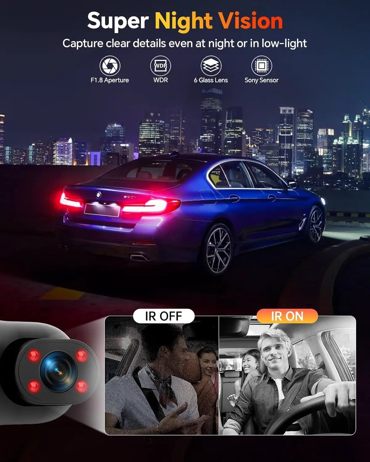Triple Channel 1080P Dash Cam for Cars - Front & Rear Cameras with Night Vision, G-Sensor, Loop Recording & 64GB Card Included by All Mart Bristol Ltd