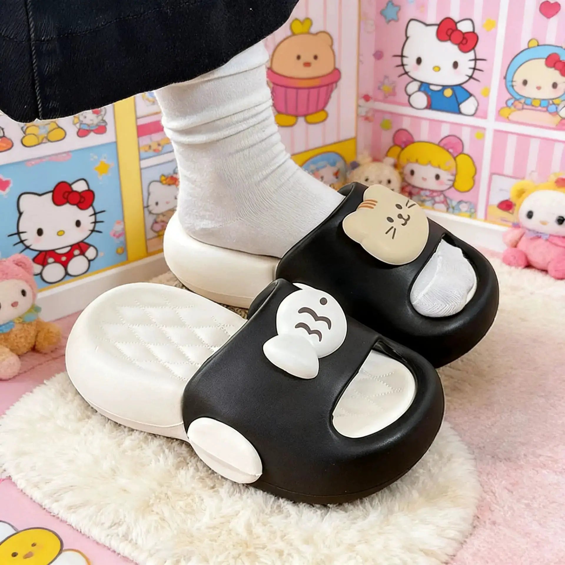 Cartoon kitten platform slippers women's summer wear non-slip cute one-word drag comfortable home sandals by All Mart Bristol Ltd