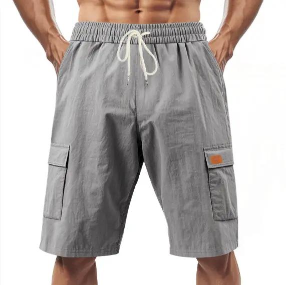 Loose Sports And Leisure Solid Color Linen Drawstring Shorts by Dropshipman