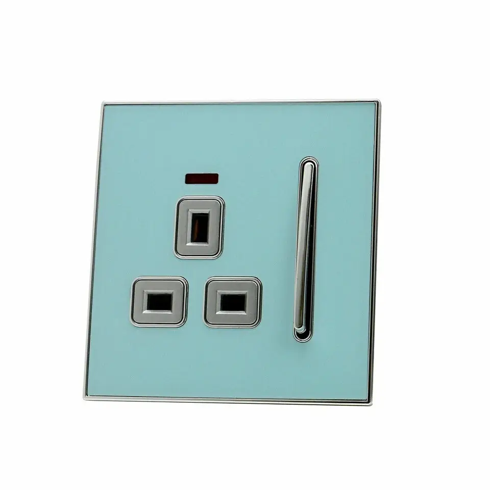 Blue Glossy 13A Plug Socket Satin Gold Insert Screwless UK~2307 by All Mart Bristol Ltd
