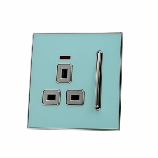 Blue Glossy 13A Plug Socket Satin Gold Insert Screwless UK~2307 by All Mart Bristol Ltd