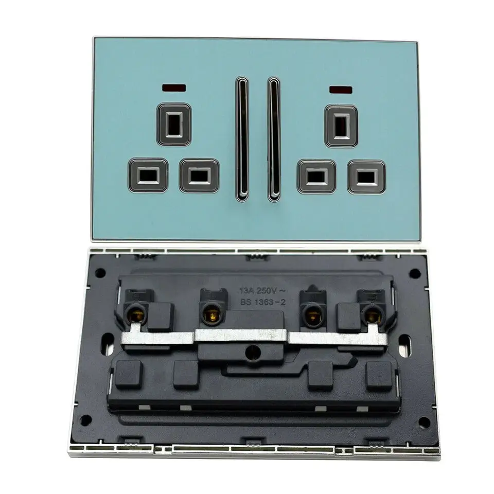 Blue Glossy 13A Plug Socket Satin Gold Insert Screwless UK~2307 by All Mart Bristol Ltd