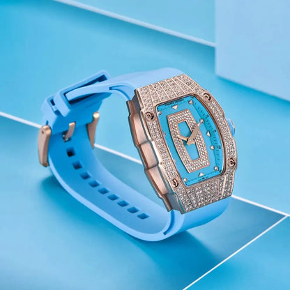 PAGANI DESIGN Top Luxury Diamond encrusted Women's Watch Fashion RubberWaterproof LuminousWine Bucket Case Women'sWatch+Gift Box by All Mart Bristol Ltd