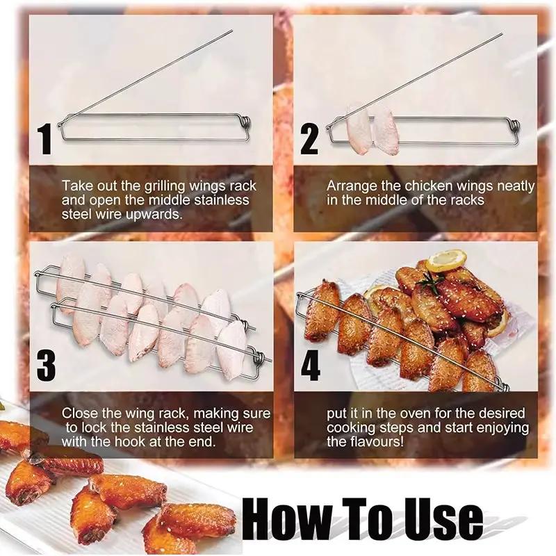 4Pcs Chicken Wing Rails for Grilling Stainless Steel Clamping Chicken Wing Rack BBQ Wing Rails Grill Chicken Roaster Stand JT585 by All Mart Bristol Ltd